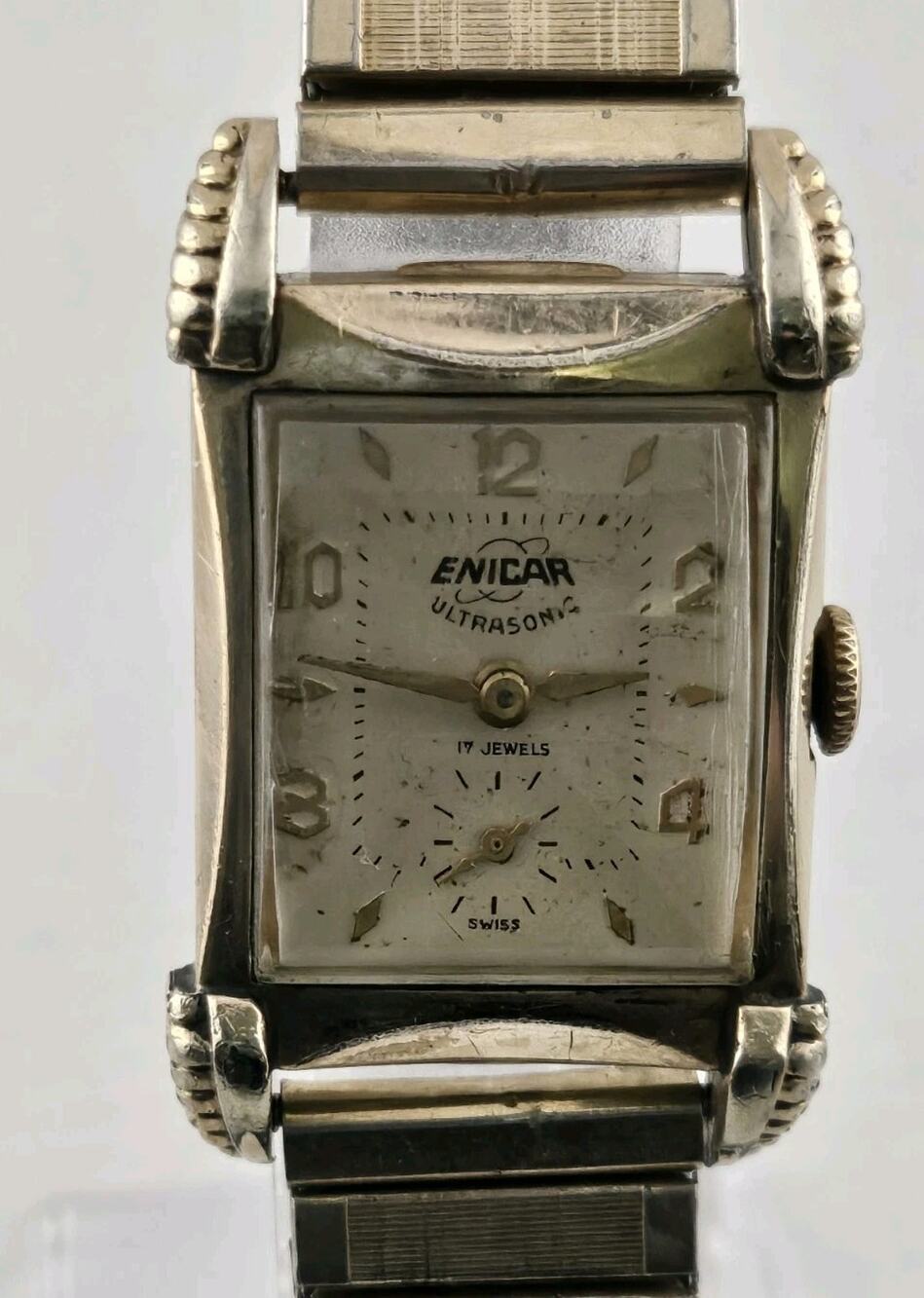Vintage ENICAR ULTRASONIC 10k RGP 17 Jewels Manual Wind Watch Unisex Runs Great